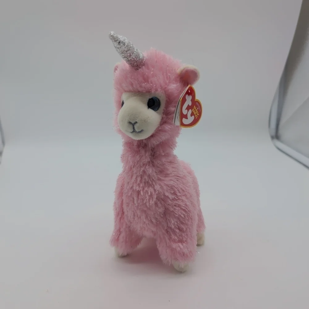 Ty Lana The Llamacorn Pink and White Unicorn Llama Plush Beanie Baby